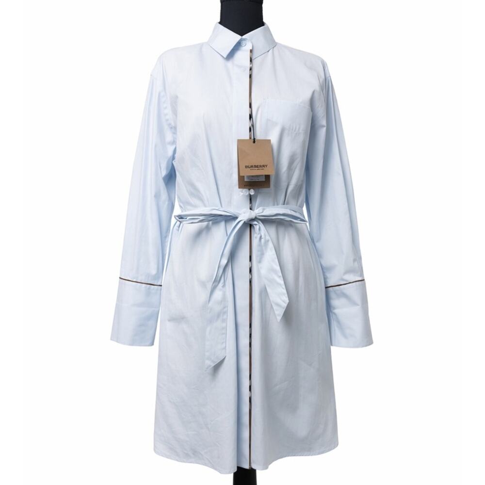 Burberry Pale Blue Button-Front Tie-Waist Shirt Dress 6 - Picture 2 of 10